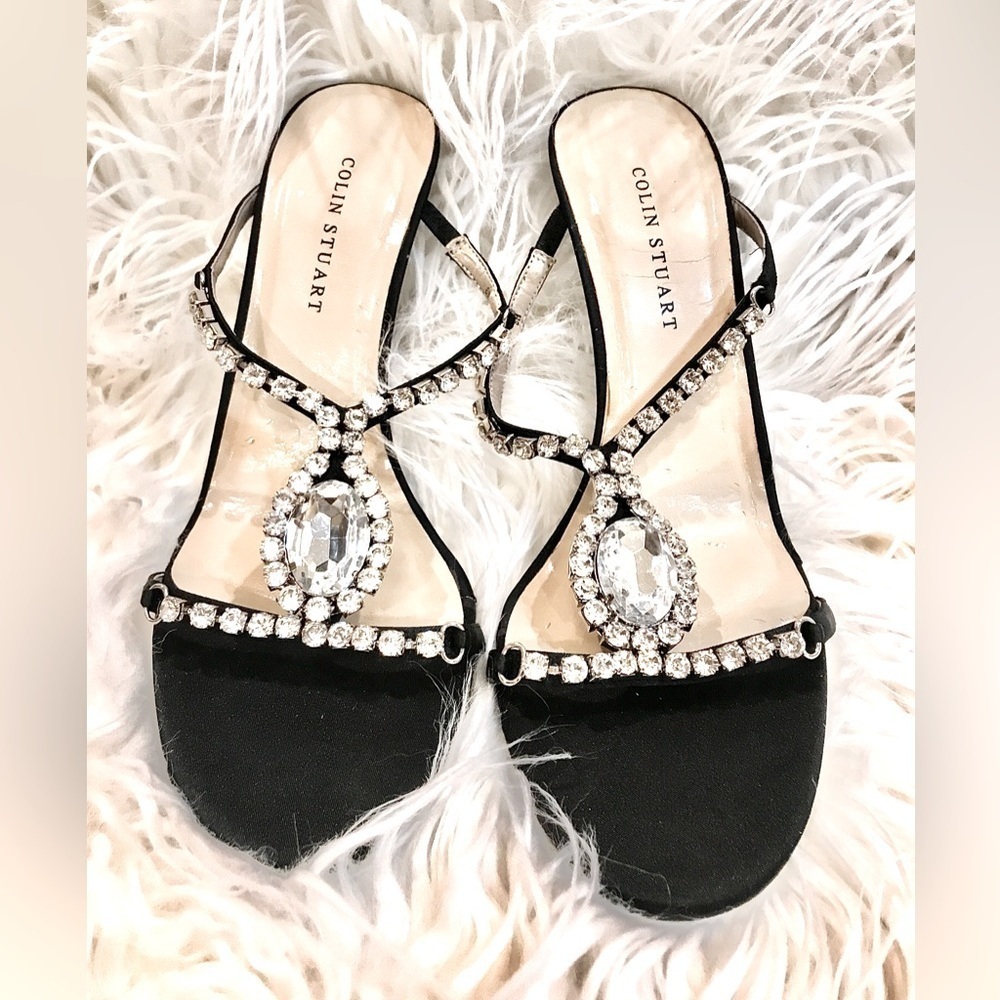 *GORGEOUS SPARKLY RHINESTONE WOMENS HEELS, COLIN STUART, SZ 8, BLACK & SILVER